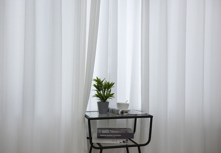 White Grey Curtains Sheer Fish Bone Hollow Jacquard - 2 Color