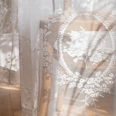 White Lace Sheer Curtains Rose Mirror Embroidery Jacquard