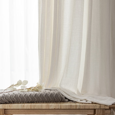 White Sheer Curtains Hollow Grid