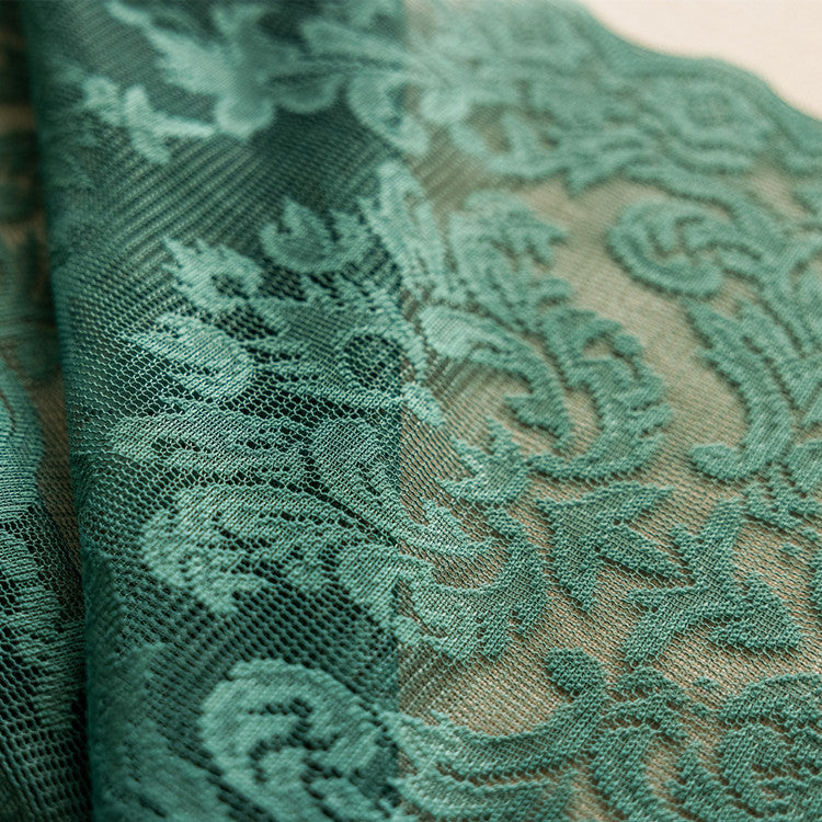 Sheer Curtains Green Lace Trim Embroidery