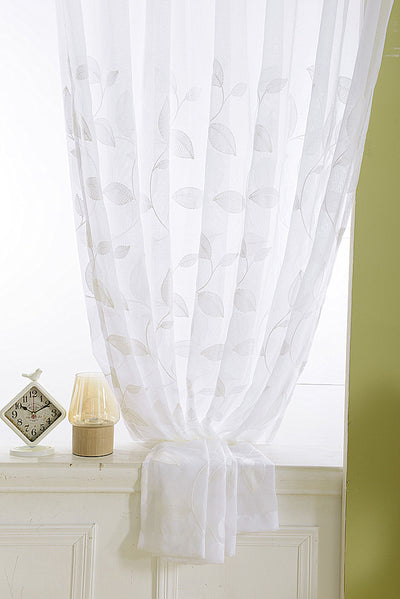 White Sheer Curtains White Leaf Vines Embroidery