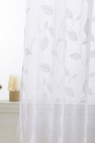 White Sheer Curtains White Leaf Vines Embroidery