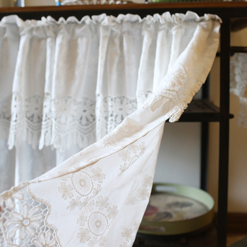 White Valance Lace Double Layer Window Curtains