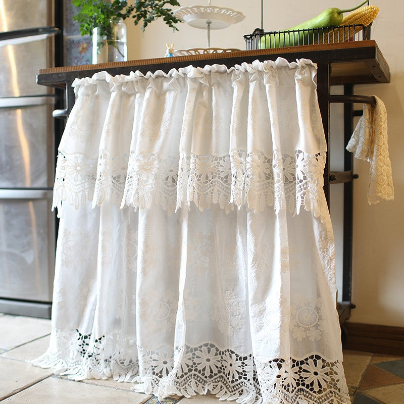 White Valance Lace Double Layer Window Curtains